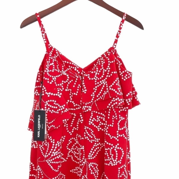KARL LAGERFELD Paris NWT Dotted Floral Strap Dress Size 4 in Red and White - Picture 7 of 12